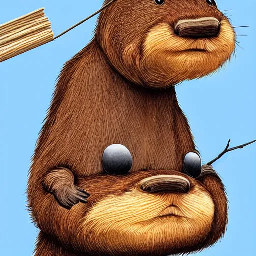 Image similar to photography hyperrealism concept art of anthropomorphic beavers as construction builders that building city from sticks