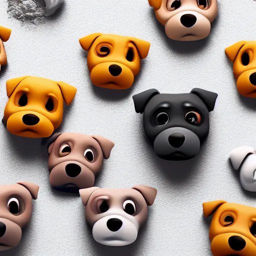 Image similar to very cute detailed matte colored 🐶 dog emoji made of clay, looks like ios emoji, 3D render, perspective white background