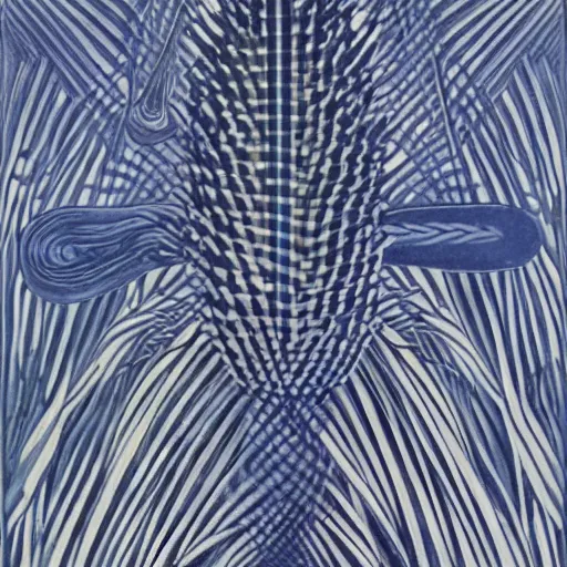 Prompt: A collage. A rip in spacetime. Did this device in his hand open a portal to another dimension or reality?! botanical illustration, dark blue by Lyubov Popova decorative