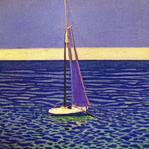 Image similar to a newly discovered van Rysselberghe painting of a sailboat