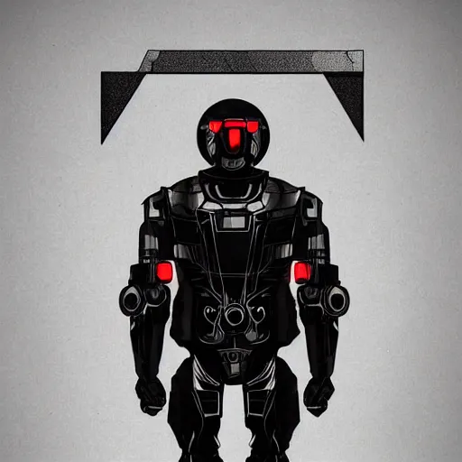 Image similar to Character design police man, Mecha humanoid, cyberpunk bomber jacket, concept art character, very high angle view, book cover, strong masculine features, sturdy body, command presence, royalty, smooth, sharp focus, organic, appealing, deep shadows, sketch line art for character design