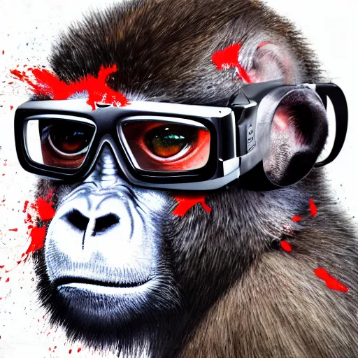 Prompt: portrait of a monkey with vr glasses, paint splattered, high detailed, painting, concept art, trending on art station, digital arg, 4 k