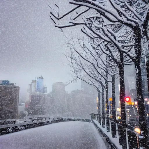 Image similar to sydney city scape, winter wonderland, snowfall, blizzard, inclement weather