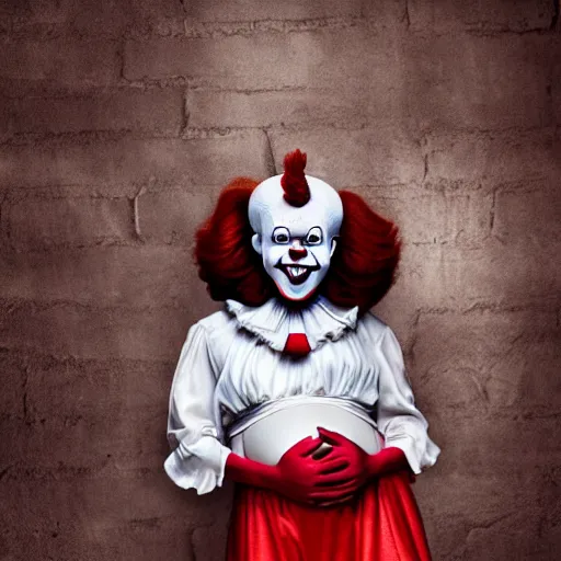 Image similar to Pennywise but he is pregnant fashion photo professional