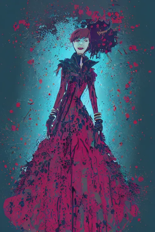 Image similar to beautiful lady half necromancer, made of red gucci fabric, dust particles, pixiv fanbox, dramatic lighting, maximalist pastel color palette, splatter paint, pixar and disney exploded - view drawing, graphic novel by fiona staples and dustin nguyen, peter elson, alan bean, wangechi mutu, clean cel shaded vector art, trending on artstation