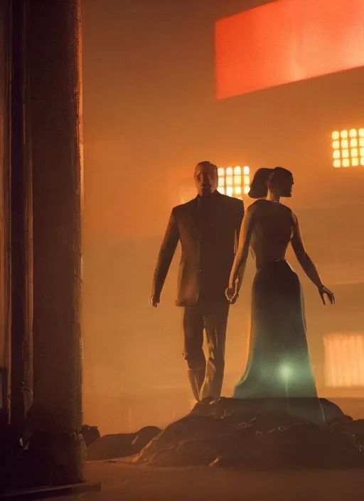 Prompt: a pov shot, color cinema film still of saul goodman & katy perry in blade runner 2 0 4 9, cinematic lighting at night.