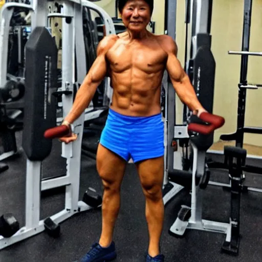 Image similar to bongbong marcos as gigachad flexing at the gym, muscular, on steroids,