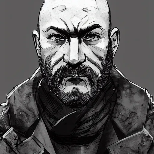 Image similar to balding bearded middle aged man in the style of yoji shinkawa