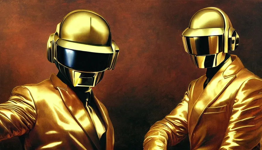 Prompt: Daft Punk album cover in the style of Alexandre Cabanel, renaissance, intricate detail, high resolution, moody