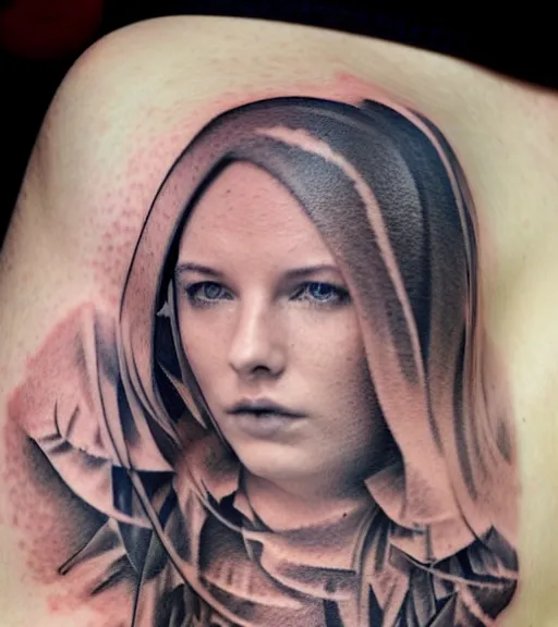 Prompt: realism tattoo sketch of a beautiful woman's face double exposure effect with beautiful mountain scenery, in the style of matteo pasqualin, amazing detail, sharp, faded