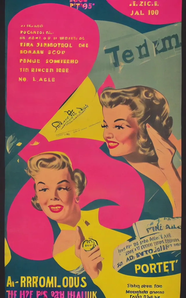 Image similar to advertising of a 1 9 5 0 s supermarket, poster, pink and yellow palette, playbill