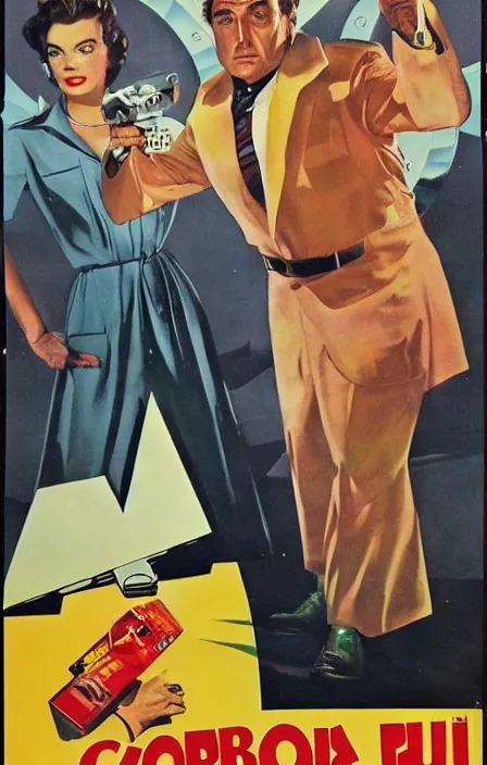 Image similar to columbo in 1 9 5 0 s pulp sci - fi movie poster, retrofuturism, highly detailed, mgm studios, david klein, reynold brown