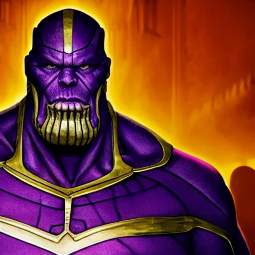 Image similar to Thanos in the backrooms, cinematic, horror