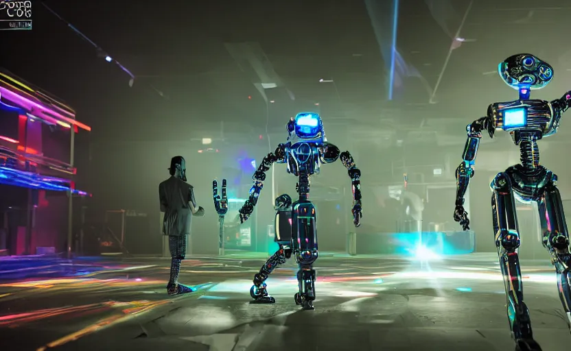 Image similar to robodog cybercore disco rave, highly detailed, extremely high quality, hd, 4 k, 8 k, professional photographer, 4 0 mp, lifelike, top - rated, award winning, cinematic, realistic, detailed lighting, detailed shadows, sharp, no blur, edited, corrected, trending