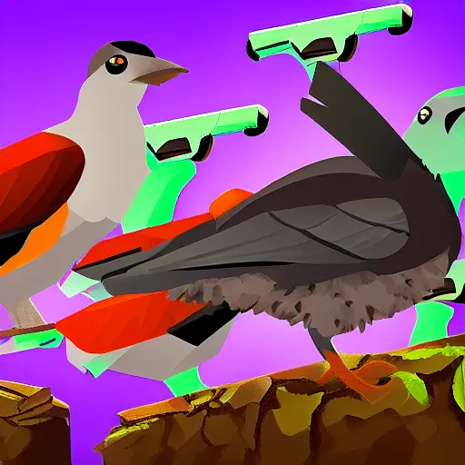 Image similar to battle royal game with birds with guns in - game
