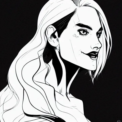 Prompt: clean simple line art of a woman. no background. well composed, clean black and white line drawing, beautiful detailed face. illustration by josan gonzalez and steve ditko and greg rutkowski