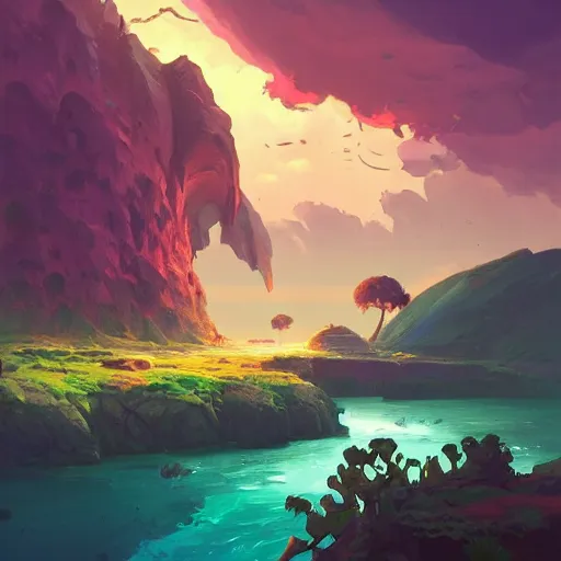 Prompt: island landscape, maya ali mage, gloomhaven, dynamic lighting, gaudy colors, octane render aesthetic, matte painting concept art, official fanart behance hd artstation by jesper ejsing, by rhads and makoto shinkai and lois van baarle and ilya kuvshinov and rossdraws