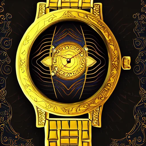 Prompt: golden intricate watch face, digital art