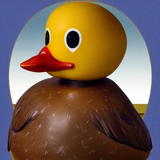 Image similar to a matte portrait of a highly decorated rubber duck with a dreamy expression, highly detailed, illustration in renaissance style