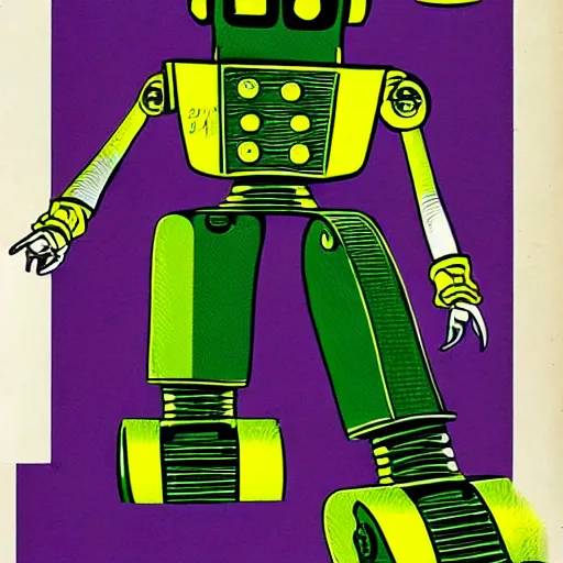 Prompt: retrofuturist design for a robot by bob kane,