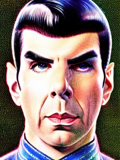 Image similar to : ZACHARY QUINTO SPOCK fanart + 70s COLORED PENCIL + art by J.C. LEYENDECKER + 4K UHD IMAGE + STUNNING QUALITY + CRAYON TEXTURE
