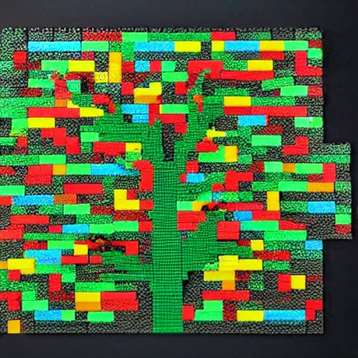 Image similar to Tree made of legos, aerial view, seamless mosaic