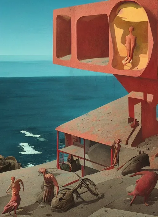 Prompt: the end of time, salvador, brazil, coastal, by edward hopper and james gilleard, zdzislaw beksinski, strange vegetation, exteriors, highly detailed, delicate poses, cinematic, black people, by james gilleard, airbrush, ilya kuvshinov, wlop, very coherent, art by takato yamamoto and james jean