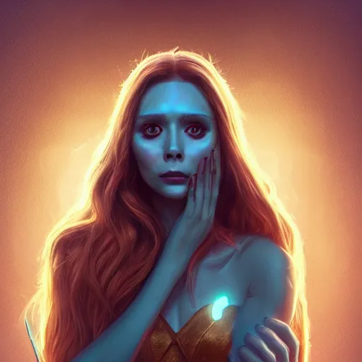 Image similar to elizabeth olsen as the goddess of sadness, nuivia, golden ratio!!!!!, centered, trending on artstation, 8 k quality, cgsociety contest winner, artstation hd, artstation hq, luminous lighting