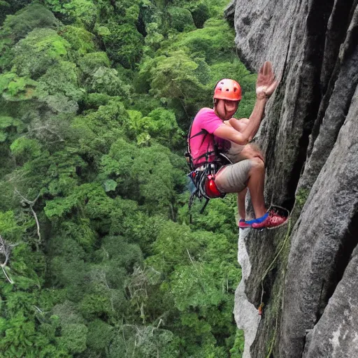 Image similar to ashton kutcher repelling down a cliff in costa rica, photo