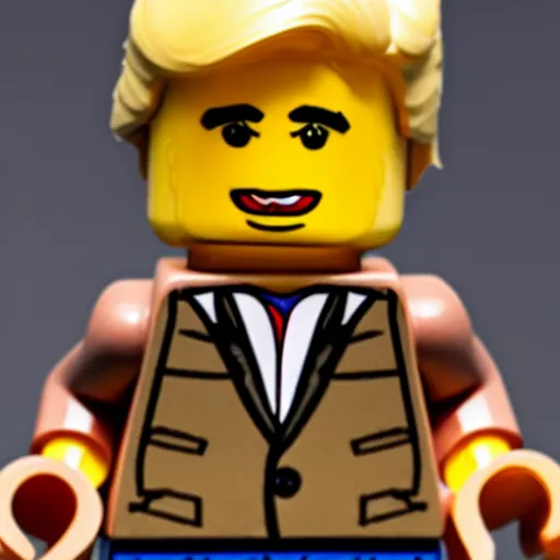 Image similar to lego figurine of donald trump, studio lighting, macro lens, high quality