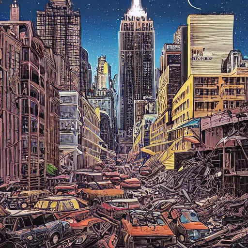 Image similar to abandoned new york city after nucler war, by dan mumford and sandra chevrier, 4 k