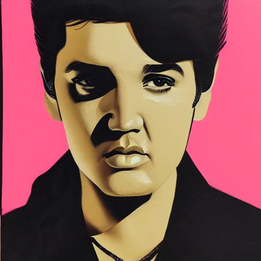 Prompt: Elvis Presley profile picture by Sachin Teng, asymmetrical, dark vibes, Realistic Painting , Organic painting, Matte Painting, geometric shapes, hard edges, graffiti, street art:2 by Sachin Teng:4