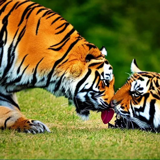 Image similar to a tiger licking your hand, 4k, high detail, high-resolution photograph, professional photography