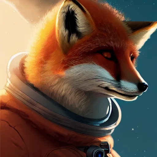 Image similar to an anthropomorphic fox human astronaut,digital art,detailed face,art by greg rutkowski,trevor henderson,fluffy,western comic book style,photorealistic,professional lighting,hyperdetailed,high resolution,high quality,dramatic,deviantarz,artstation