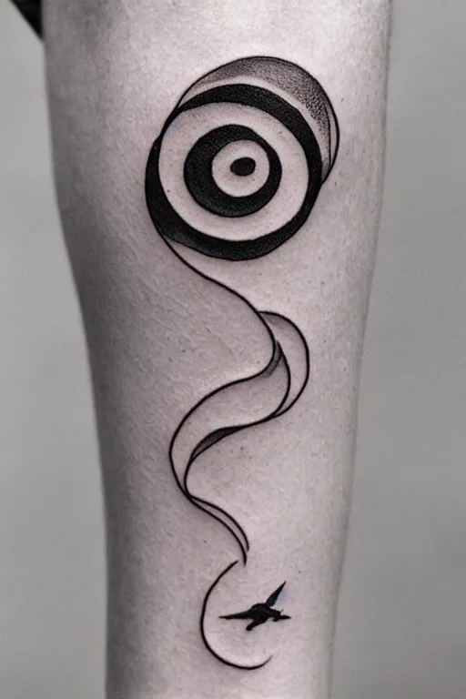 Image similar to a simple tattoo design of birds flying in a 8 spiral, black ink, logo