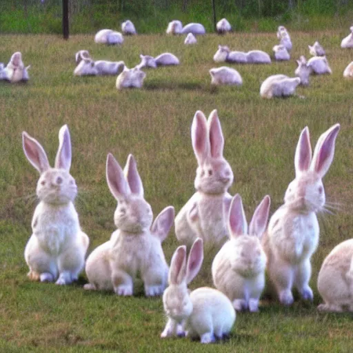 Prompt: an army of bunny rabbits