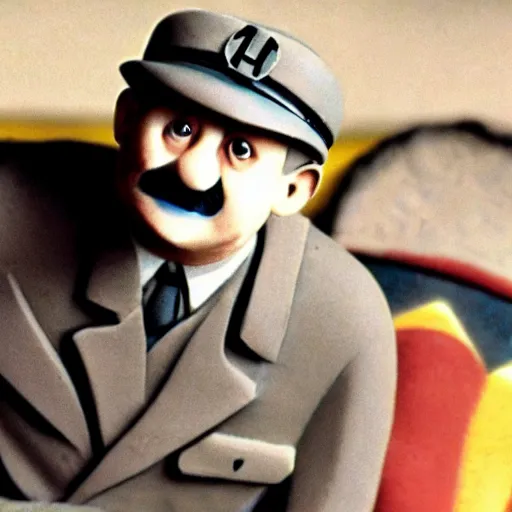 Prompt: claymation shot of Adolf Hitler is a clown