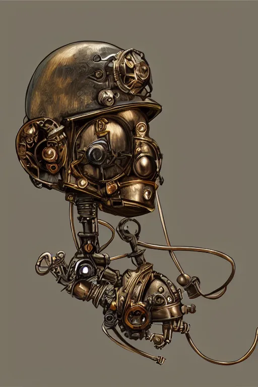 Image similar to steampunk helmet fantasy art mask robot ninja stylized digital illustration sharp focus, elegant intricate digital painting artstation concept art global illumination ray tracing advanced technology chaykin howard and campionpascale and cooke darwyn and davis jack