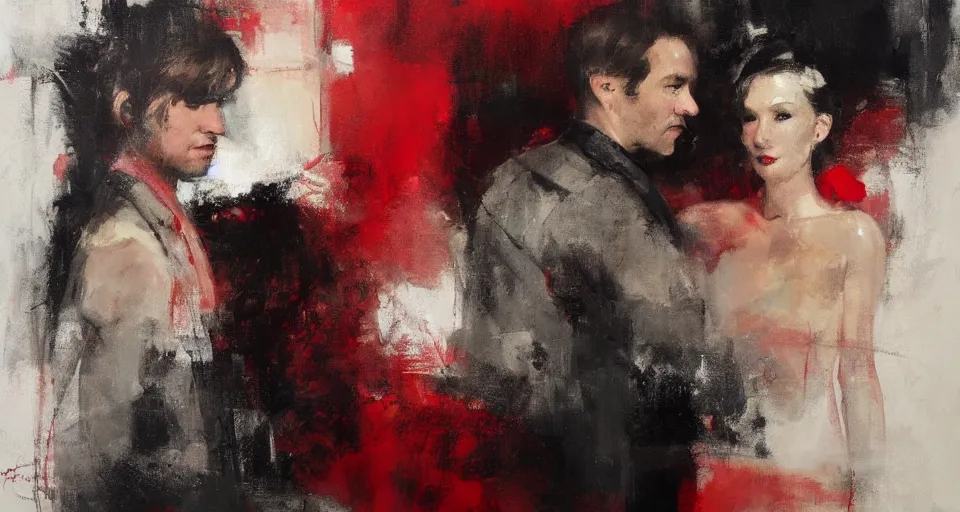 Image similar to spontaneous unfinished romantic portrait under painting, alla prima, beautiful juicy brush strokes, by richard schmid and sargent, dark, black and red, trending on cgsociety, expressionism
