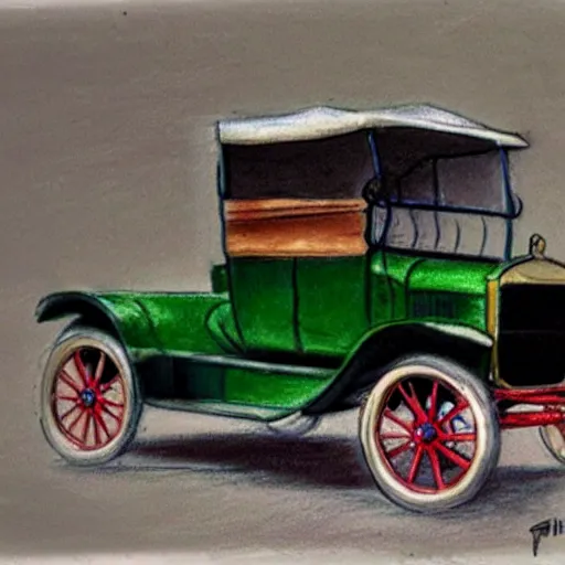 Image similar to a pastel sketch of a ford model t