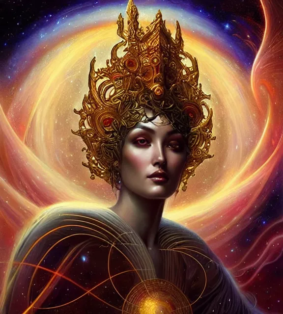 Image similar to god of the cosmos, astral background, tarot card, ornate, digital art by artgerm and karol bak