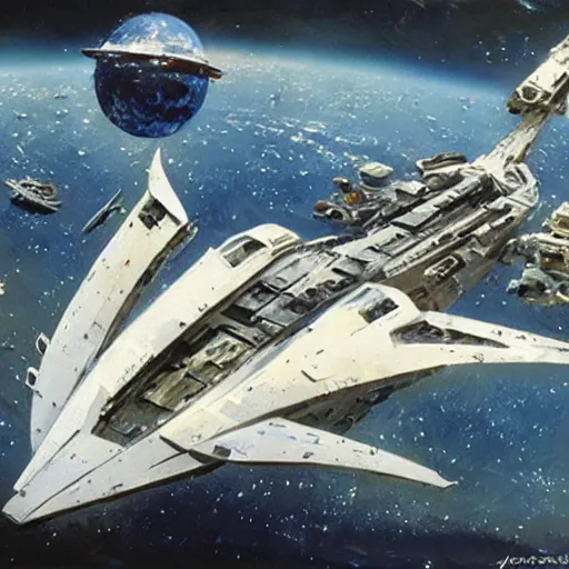 Image similar to concept art of an starship by john berkey