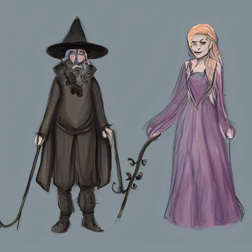 Image similar to a wizard and a witch, concept art