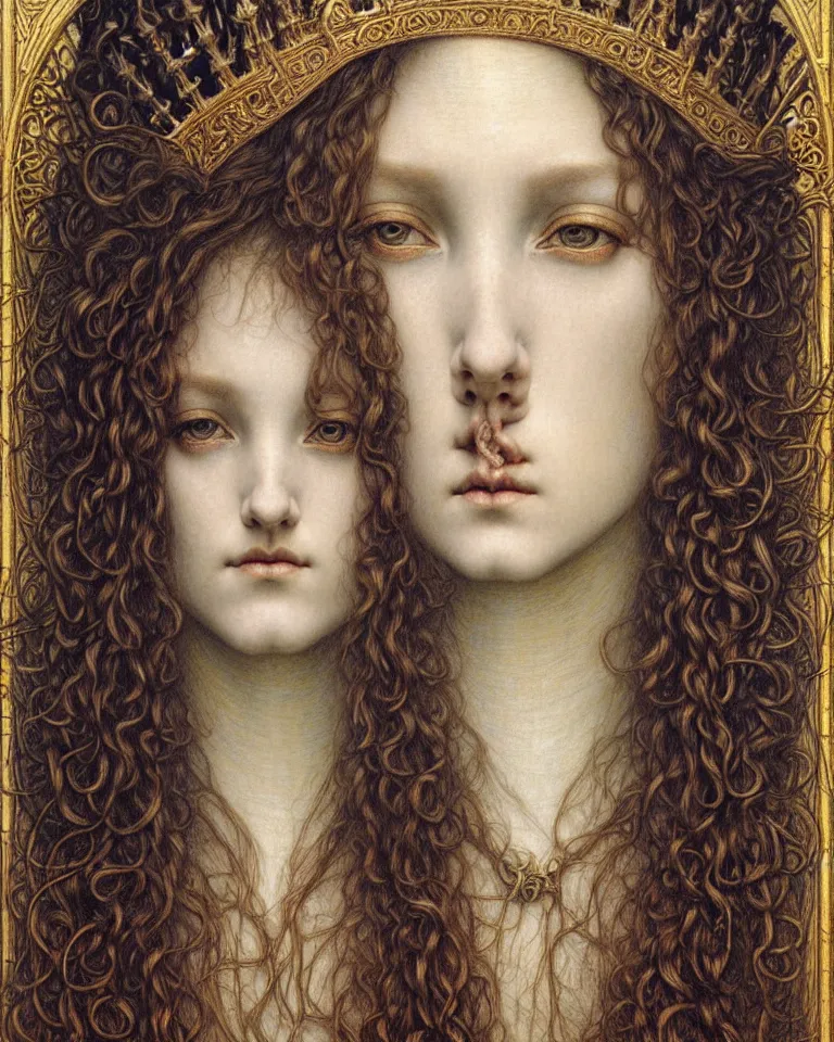 Image similar to detailed realistic beautiful young medieval queen face portrait by jean delville, gustave dore and marco mazzoni, art nouveau, symbolist, visionary, gothic, pre - raphaelite. horizontal symmetry