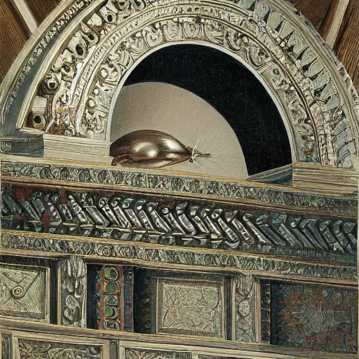 Prompt: detailed painting of a pod architecture, filigree ornaments, caravaggio