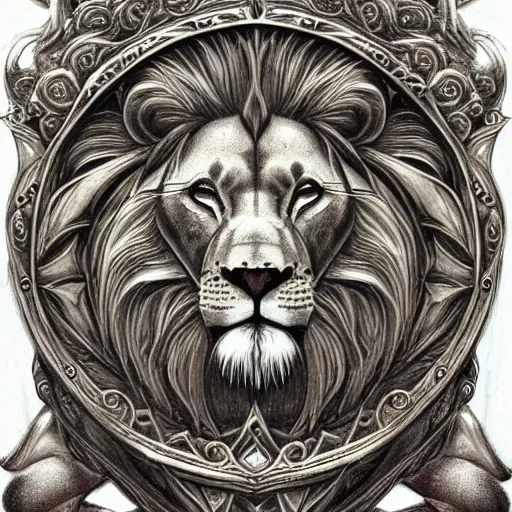 Image similar to detailed and sharp lion zodiac artwork, mystic style, detailed, 8 k, detailed, symmetrical, by brian froud