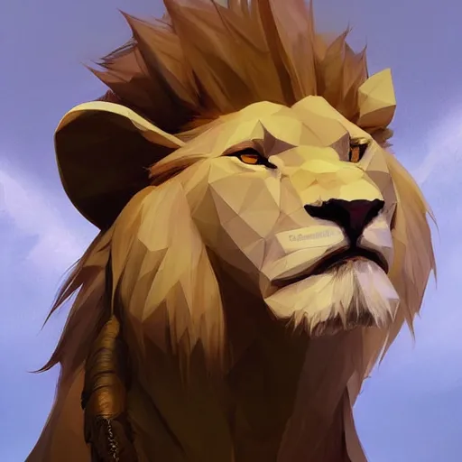 Image similar to aesthetic portrait commission of a albino male furry anthro low - poly lion, character design by charlie bowater, ross tran, artgerm, and makoto shinkai, detailed, inked, western comic book art, 2 0 2 1 award winning painting
