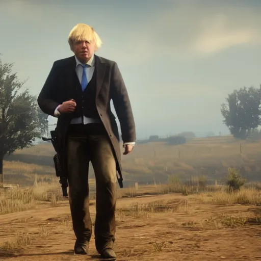 Image similar to Boris Johnson in Red Dead Redemption 2, game screenshot