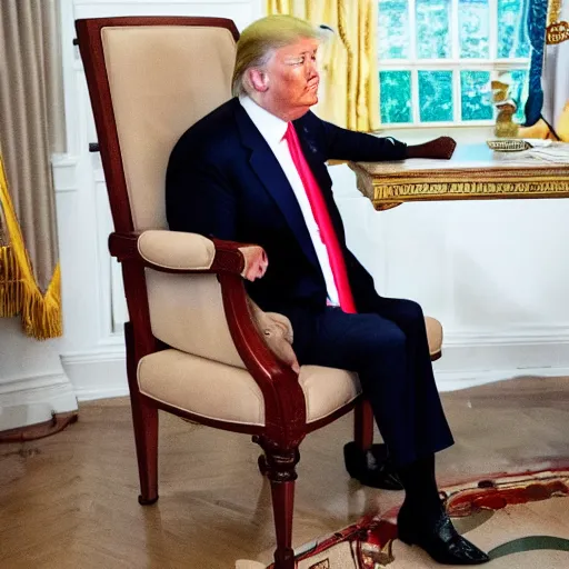 Prompt: Donald Trump sitting on a chair smoking weed