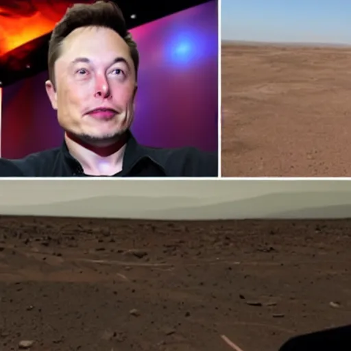 Image similar to Elon musk selfie and show his futuristic house on mars